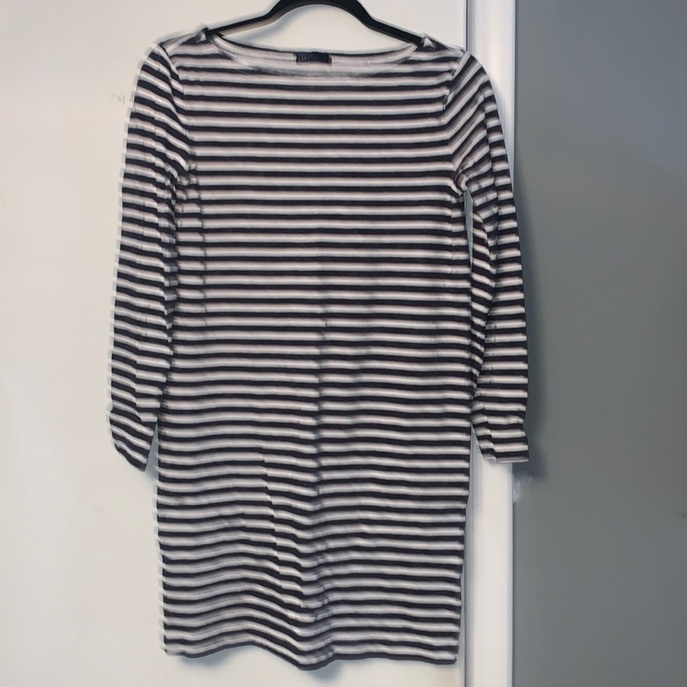 Heather charcoal grey and white striped dress